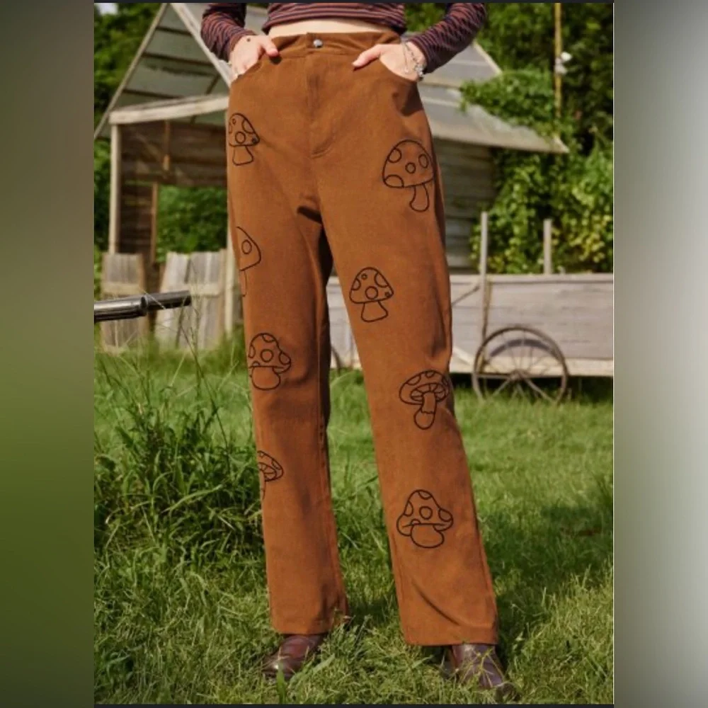 Fairy Grunge Embroidered Mushroom Lightweight Pants Size Medium - Picture 2 of 11